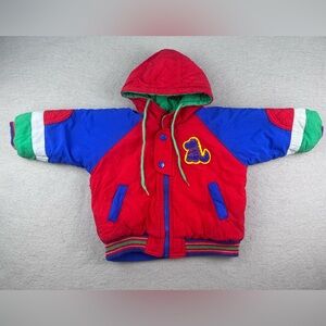Alpine Multicolor Hooded Vintage 90s Colorful Dinosaur Nylon Winter Coat 18M